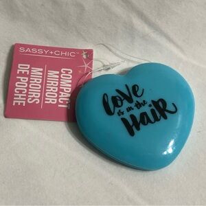 Heart-Shaped Blue Compact Mirror.3”W X 2-1/2” L